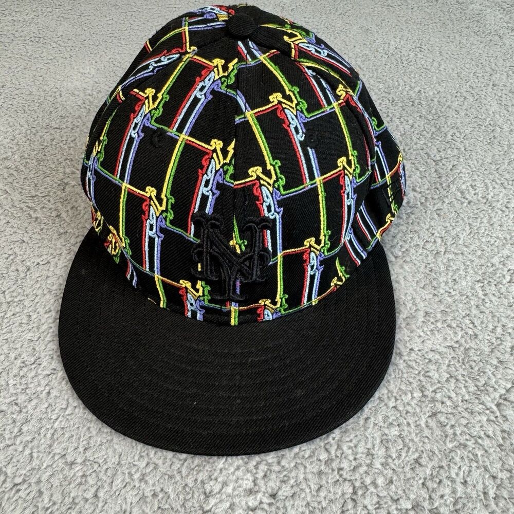 New Era New York NY Mets Black 59FIFTY Fitted Cap Size 7 5/8 Wool‎